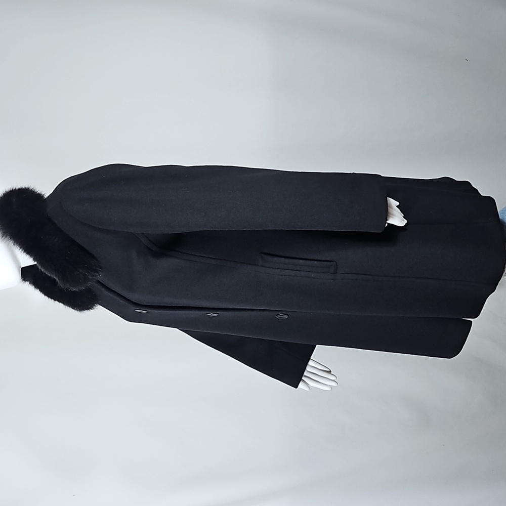 Preston & York Wool Cashmere Knee Length Black Coat w Genuine Fox Fur Collar - Picture 4 of 16